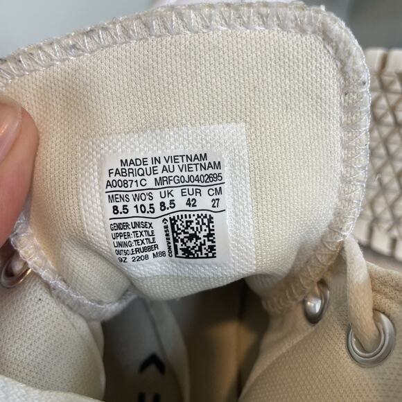 Converse All Star Lugged 2.0 Platform Shoes Womens 10.5 Mens 8.5 White A00871C - Picture 10 of 10